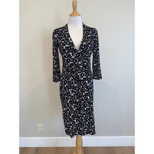 Hobbs London Wrap Dress L/S Black White Size US 6